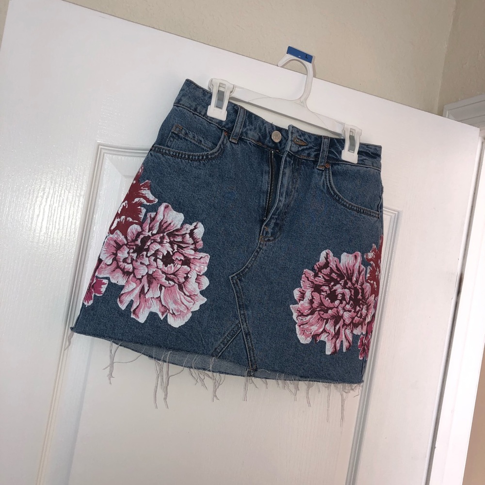 Topshop Floral Print Denim Skirt